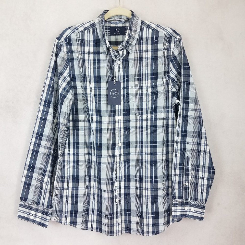 NWT Nordstrom 1901 Long Sleeve Shirt Plaid Button up Mens 2XL Trim Fit Casual